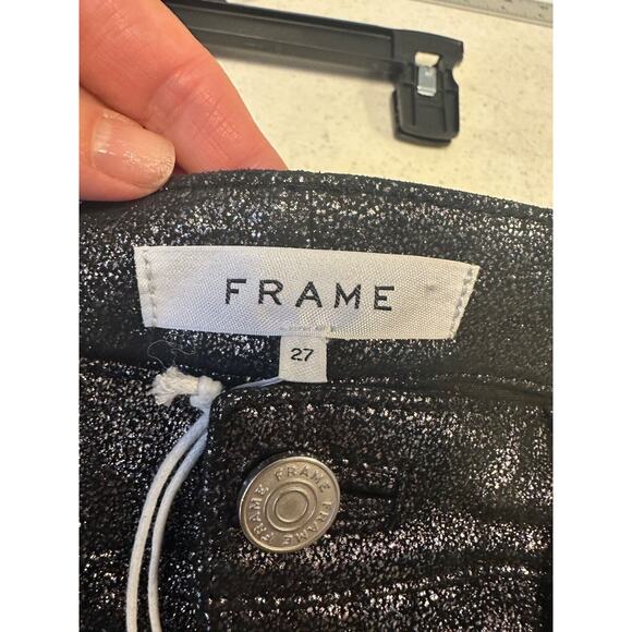 $1,198 FRAME Womens Pant 27 Gunmetal Metallic Lambs Leather Le High Straight A14 - Picture 11 of 14